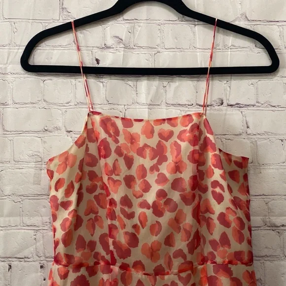 Tibi 100% Silk Dainty Midi Dress Red Nude Animal Print Size 6 Spaghetti Strap - Picture 3 of 12